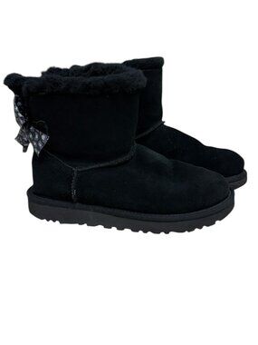 Ugg Australia Women's Mini Bailey Bow Leopard Black Snow Winter Boots Size 8